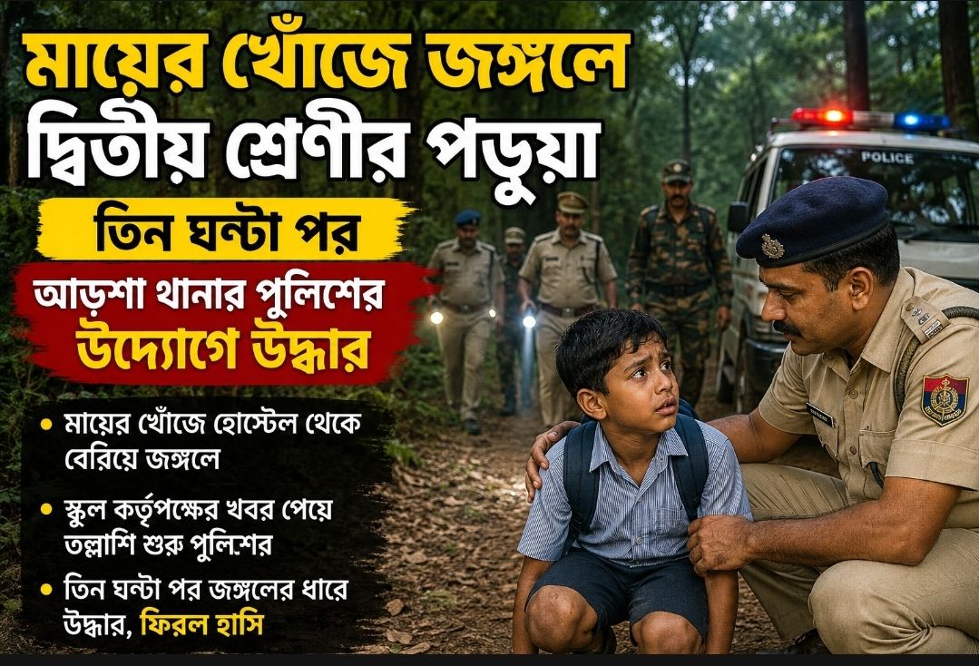 মায়ের খোঁজে জঙ্গলে দ্বিতীয় শ্রেণীর পড়ুয়া, তিন ঘন্টা পর আড়শা থানার পুলিশের উদ্যোগে উদ্ধার